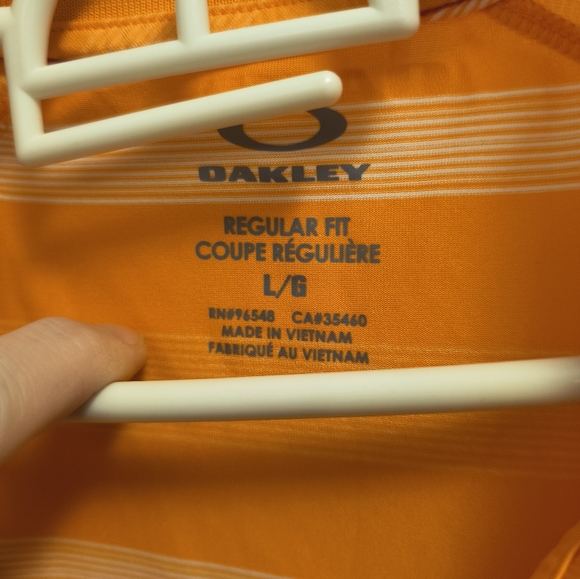 Oakley Men's Large size Orange Striped Golf Polo Shirt - Picture 3 of 6